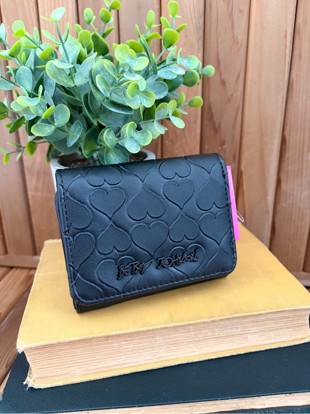 Betsey Johnson Black Heart-Embossed Trifold Wallet NWT